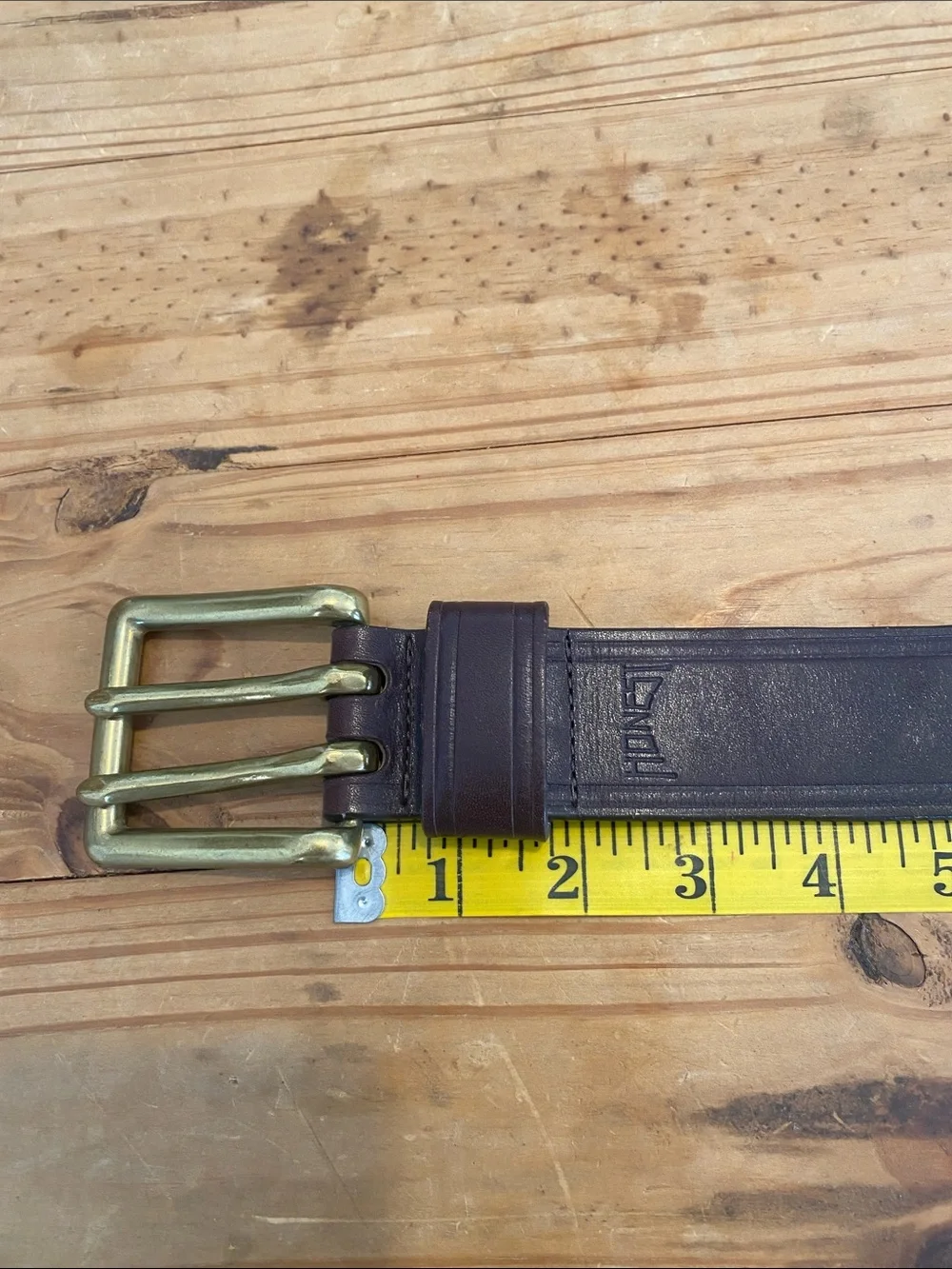 The Honest Company Dark Brown Triple-Prong Leather Belt with Brass Buckles